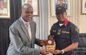 DSS Seeks Continuous Partnership With Oyo Command Of NSCDC Mr. Adaralewa Micheal of Oyo NSCDC, right, with Mr Emmanuel Okoye of DSS...