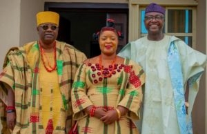 Photo: When Ekiti Speaker Hosted Orangun Of Oke-Ila In Ikere L-R: Oba Adedokun Abolarin, his wife, Olori Solape and Rt Hon Funminiyi Afuye...over the weekend...