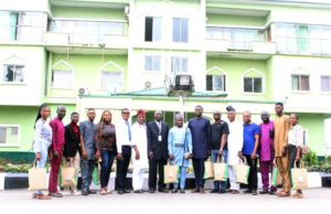 Photos As SWEGOP Visits Fountain University, Osogbo ...group picture by SWEGOP members with the Vice Chancellor of Fountain University, Professor Amidu Olalekan Sanni in front of the Senate Building of the university...on Wednesday...