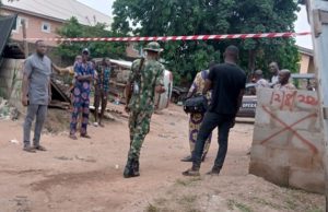 Trouble Brews At Oluyole/Oni & Sons Ibadan As Family Moves To Effect 50-Year-Old Judgement To Reclaim Over 200 Plots Of Land (See Images) ...men from Operation Burst...keeping the peace at Oni & Sons, Ring Road, Ibadan on Friday morning...