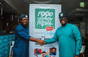 Photo: When LafUp Held Pre-Fest ‘MashUp’ To Usher In FoodNComedyFest LafUp, right, with Cafe Chrysalis, head chef and director...at the media parley...