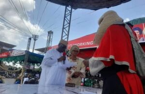 How Biodun Oyebanji Was Inaugurated As New Ekiti Governor, Check Out Over A Dozen Images ...Governor Biodun Oyebanji and his wife...being sworn-in...