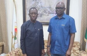 Photo: When PDP’s Vice Presidential Candidate Visited Fayose At Home Dr Ifeanyi Okowa, left, with Dr Ayodele Fayose...during the visit...