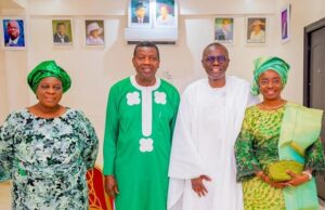 Day Adeboye, Sanwo-Olu Tasked Nigerians On Need To Maintain Peace Pastor Enoch Adeboye, second from left, with Lagos' Governor Babajide Sanwo-Olu and their wives...