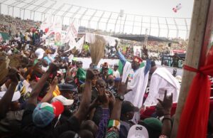 All You Need To Know About How Tinubu’s Presidential Campaign Train Took Over Lagos On Saturday ...Asiwaju Bola Tinubu, in white with his people at the campaign carnival in Lagos on Saturday...