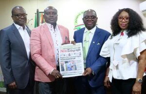 Tax Revolution In Lagos: Subair Lauds Tinubu, Sanwo-Olu, LIRS Staff L-R: Chief Compliance Officer, LIRS, Tokunbo Akande, Managing Director of the Daily Telegraph Publishing Company Limited, Mr Ayodele Aminu, Executive Chairman, LIRS, Ayodele Subair, and Daily Editor, New Telegraph, during a courtesy visit to the LIRS Chairman in Alausa, Ikeja, Lagos, recently…