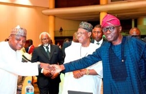 Sanwo-Olu Identifies Why Nigerian Media Should Always Maintain High Level Of Professionalism L-R: Senior Special Assistant to the President on Media and Publicity, Mallam Garba Shehu; Minister of Information and Culture, Alhaji Lai Mohammed; Lagos State Governor, Mr Babajide Sanwo-Olu and Chairman, Board of Trustees, Nigeria Media Merit Awards (NMMA), Dr Haroun Adamu...at the event...