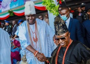 ...the Ooni of Ife, Oba Adeyeye Ogunwusi, left, with the Oluwo of Iwo, Oba Abdulrasheed Akanbi...at the event...