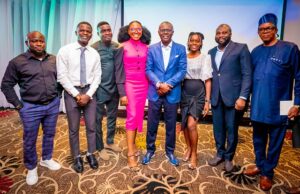 Sanwo-Olu To Young CEOs In Tech Space: Lagos Ready To Drive Your Passion Lagos' Governor Babajide Sanwo-Olu, middle, with the young CEOs...