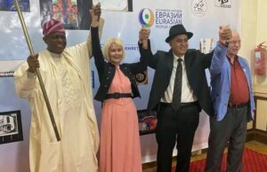 SYNW Hails Wale Okediran On Conferment Of The V Eurasian Literary Festival Of Festivals’ Gold Medal Dr Wale Okediran, left, with others at the event...