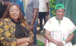 Mrs Olubamiwo Adeosun SSG left with Senator Monsurat Sunmonu