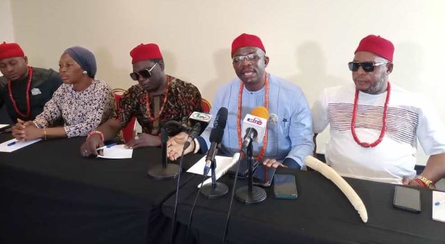 Pan Igbo Group L-R: Members of the Concerned Ndigbo Lagos, Chief Ogwuche Michael; Hon. (Mrs) Julie Eze; Chief Mba Godwin; Coordinator, Chief Chibunna Uwawuike and Patron, Igwe Ikechukwu at a press conference in Ikeja by the group, on Monday, February 6 2023...