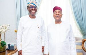 Photo: Sanwo-Olu Pays Courtesy Call To David Oyedepo Lagos' Gov Babajide Sanwo-Olu, left, with Bishop David Oyedepo on Monday...