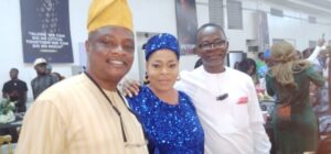 L-R: Olayinka Agboola of Parrot Xtra Media Network, Yeye Toyin Adegbola aka Ajoke Asewo and Hon Bolaji Tunji, former spokesperson for late Governor Abiola Ajimobi...
