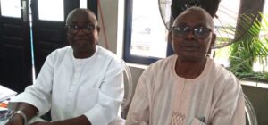...one-time Deputy Governor of Oyo State, Chief Iyiola Oladokun, left, with Chief Esan...