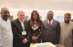 Inaugural Flight To Israel: UfitFly Boss Salutes Air Peace Management UfitFly boss, Evg Ajibola Ogunkeyede, left, with others...