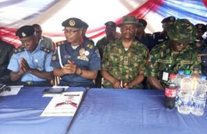 Oyo NSCDC Decorates Newly Promoted Officers ...Oyo NSCDC Commandant, Dr Michael Adaralewa, second from left, with other service chiefs in the state at the event...
