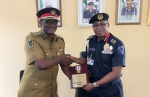 New NDLEA Boss In Oyo Visits NSCDC Office, Seeks Collaboration CN. Joe-Fadile Olayinka, left, with Dr. Adaralewa Michael Akintayo...