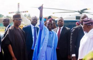 Tinubu To Nigerians: Be Patient, I’m Still Taking Baby Steps President Bola Tinubu, middle, saluting the people of Ogun State upon arrival in the state on Thursday...