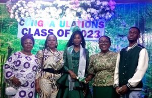 When Oaksview International College, Oluyole Held Seventh Valedictory Service …theounder and CEO, Mrs. Adeola Osinowo presenting the certificate to one of the graduating students…