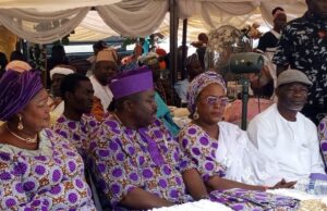 Sen. Alli To Constituents: Expect Unprecedented Representation, Empowerment Pic from left : Wife of the Senator representing Oyo South Senatorial District, Alhaja Khadihat Alli; the Senator, Senator Sharafadeen Alli; Wife of the Senator, Alhaja Tawakalitu Alli and APC Senatorial Chairman for Oyo South, Alhaji Mojeed Olaoya at the senator's inauguration party for Ibarapa zone held in Igboora in Ibarapa Central Local government of Oyo State...