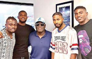 Awoniyi, Other Eagles Stars Grace Asake’s Concert In London Taiwo Awoniyi, right, and others at the concert venue...