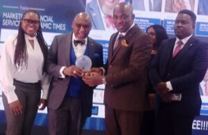 Day ACAMB Held Its Second Stakeholders’ Conference In Lagos, See Images Lecturer, Chief Yomi Badejo-Okusanya, receiving a plaque from ACAMB President, Rasheed Bolarinwa, right...while others look on...