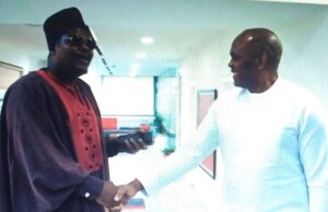 Tony Elumelu Plays Host To Mr Macaroni In Lagos Office Tony Elumelu, right, with Mr Macaroni...