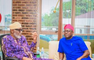 When Southwest Governors Paid Solidarity Visit To Akeredolu In Ibadan, See Images Ondo's Governor Oluwarotimi Akeredolu, left, with his colleague from Oyo, Engineer 'Seyi Makinde...during the visit...