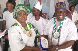 Photo: NTA Ibadan RATTAWU Honours Kayrom Lee, Akika Benedict Ambassador Romoke Ayinde, left with Chief Akika Benedict...at the event...