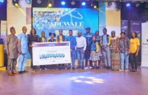 When Ogun Students Got Rewarded With N5M At Adéwálé STEM Contest 2023 L-R: Evang. Joshua Ifede, Yomi Oke, Juliet Ifeanyi, Winners, Apt Scholars Universal College, Bright Mgbemele, Gbenga Awomodu, Michael Adesanya, and Second Runner up, Adedokun Intl. School, Iloye, Makinde Balogun, Bolanle okeya, and Esther Idowu…