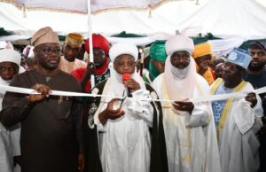 How History Was Recorded At The Commissioning Of New Adogba Central Mosque Built By Makinde From left, Oyo State Governor, Seyi Makinde; Sultan of Sokoto and President Supreme Council for Islamic Affairs, Alhaji Muhammed Sa'ad Abubakar; Emir of Kano, Alhaji Aminu Ado Bayero and Aare Musulumi of Yourbaland, Alhaji Daud Makanjuoka Akinola, during the grand Inauguration of organization of Tadamul Muslimeen Mosque, Ibadan, rebuilt by Governor Makinde