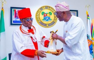 Oba Of Benin Visits Sanwo-Olu, Calls On Nigerians To Support Tinubu’s Government ...Oba of Benin, Omo N’ Oba N’ Edo, Uku Akpolokpolo, left, with Lagos' Governor Babajide Sanwo-Olu...