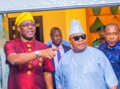 Ademola Adeleke Joins Others To Congratulate Makinde@58 Oyo's Governor Seyi Makinde, left, with his counterpart from Osun State, Senator Ademola Adeleke...