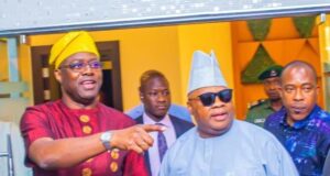 Ademola Adeleke Joins Others To Congratulate Makinde@58 Oyo's Governor Seyi Makinde, left, with his counterpart from Osun State, Senator Ademola Adeleke...