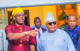 Osun Guber Victory: Makinde Joins Others To Salute Adeleke Oyo's Governor Seyi Makinde, left, with his counterpart from Osun State, Senator Ademola Adeleke...