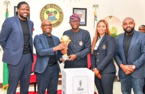 We Are Focused On Provision Of Health Palliatives For Lagosians – Sanwo-Olu L-R: Director, Corporate Communications, VISA West Africa, Niyi Adebiyi; Vice President, Cluster Country Manager, Mr. Andrew Uaboi; Governor of Lagos State, Mr. Babajide Sanwo-Olu; Marketing Director, VISA West Africa, Oluwaseun Adaramola and Director, Government Engagement, VISA West Africa, Chidozie Arinze, during an official presentation ceremony of the Africa Cup of Nations (AFCON) Trophy to the Governor by VISA (Title Sponsor of AFCON), at the Lagos House, Marina, on Thursday, 14 December 2023…
