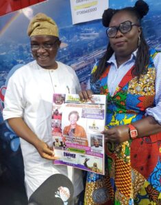 Dr Olukemi Afolayan right being presented with a copy of our sister publication Parrot Xtra Magazine by Olayinka Agboolaafter the Radio Show on Splash FM