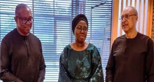 Condolence: Obi, Utomi Visit To Akeredolu’s Family In Ibadan L-R: Dr Peter Obi, Arabinrin Betty Anyanwu-Akeredolu and Prof Pat Utomi...