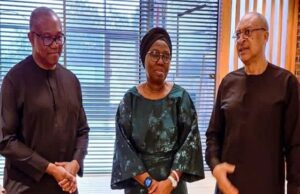 Condolence: Obi, Utomi Visit To Akeredolu’s Family In Ibadan L-R: Dr Peter Obi, Arabinrin Betty Anyanwu-Akeredolu and Prof Pat Utomi...