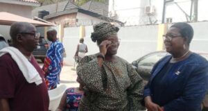 Ibadan Blast: Oyo Head Of Service Visits Devastated Home Of Former Deputy Governor Oladokun Mrs Olubunmi Oni, right, with Chief Iyiola Oladokun and wife...