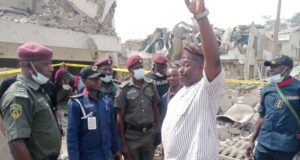 Senator Alli Visits Site Of Ibadan Blast, Wants FG To Support Affected Families Senator Sharafadeen Alli...at the scene of the blast on Wednesday...