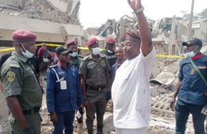 Senator Alli Visits Site Of Ibadan Blast, Wants FG To Support Affected Families Senator Sharafadeen Alli...at the scene of the blast on Wednesday...