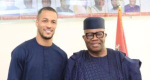 Akpabio Hails Super Eagles As He Hosts William Troost-Ekong Senator Godswill Akpabio, right, with William Troost-Ekong...