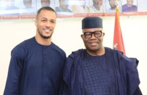 Akpabio Hails Super Eagles As He Hosts William Troost-Ekong Senator Godswill Akpabio, right, with William Troost-Ekong...