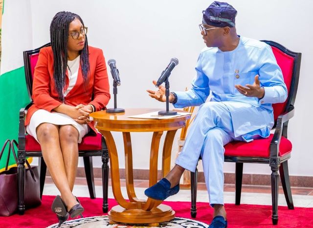 ...the United Kingdom Secretary of State for Business and Trade, Rt. Hon. Kemi Badenoch, left, with Lagos' Governor Babajide Sanwo-Olu...