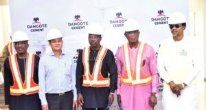 Dangote Cement Hailed By FG For Playing Vital Roles In Economic Diversification …Minster of State for Environment, Dr. Iziaq Salako (middle); Dangote Cement Ibese Plant Director, Azad Nawabuddin (2nd left); Dangote Senior General manager Special Duty Projects, Abdullaziz Kolo (left); Ogun state Commissioner for Environment, Ola Oresanya (2nd right) and Member of Ogun state House of Assembly, Hon. Adeyanju Adegoke (right), during the visit of Minister of State for Environment to Dangote Cement Ibese plant Ogun state…