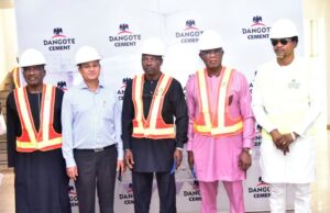 Dangote Cement Hailed By FG For Playing Vital Roles In Economic Diversification …Minster of State for Environment, Dr. Iziaq Salako (middle); Dangote Cement Ibese Plant Director, Azad Nawabuddin (2nd left); Dangote Senior General manager Special Duty Projects, Abdullaziz Kolo (left); Ogun state Commissioner for Environment, Ola Oresanya (2nd right) and Member of Ogun state House of Assembly, Hon. Adeyanju Adegoke (right), during the visit of Minister of State for Environment to Dangote Cement Ibese plant Ogun state…
