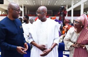 Photo: Makinde Joins Others To Celebrate Former MilAd, Gen. Oladayo Popoola L-R: Oyo State Governor, Seyi Makinde; Former Military Governor of Old Oyo State, General Oladayo Popoola and his wife, Adebisi, at the event held at Vine Branch Church, Mokola, Ibadan…