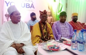 Photos: First Joint Celebration Of International Mother Language Day Holds In Ibadan L-R: The chief organiser, Alagba Alao Adedayo of Alaroye Media Group, Chief Taye Ayorinde, the Honourable State Commissioner for Arts, Culture and Tourism in Ekiti State, Professor Rasaki Ojo Bakare and Oba Adedokun Abolarin, the Orangun of Oke Ila...at the event...